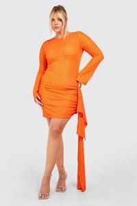 Boohoo Plus Gedrapeerde Mini Jurk Met Textuur, Orange
