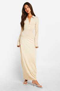 Boohoo Blouse Jurk Met Kraag En Lange Mouwen, Stone