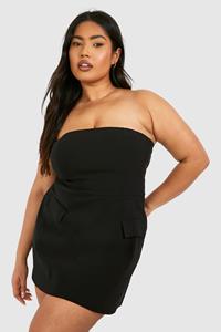Boohoo Plus Strapless Skater Mini Jurk, Black