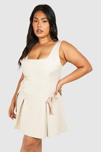 Boohoo Plus Geweven Skater Jurk Met Strik En Bandjes, Sand