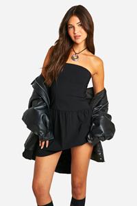 Boohoo Strapless Bengaline Skater Jurk, Black