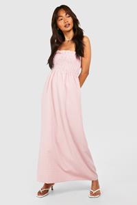 Boohoo Geplooide Gingham Strapless Midaxi Jurk, Pink