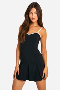 Boohoo Contrasterende Bengaline Tennis Mini Jurk, Black