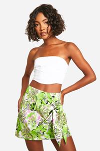 Boohoo Tall Geweven Bloemenprint Mini Rokje Met Strik, Stone