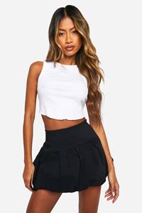 Boohoo Bengaline Popcorn Mini Rokje, Black