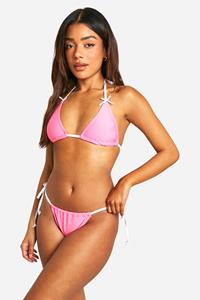 Boohoo Driehoekige Bikini Set Met Strik, Pink