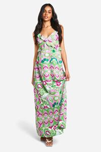 Boohoo Tall Abstracte Maxi Jurk Met Bandjes En Ruches, Green