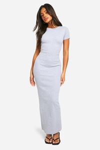 Boohoo Basic Geribbelde Maxi Jurk Met Korte Mouwen, Grey Marl