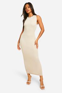 Boohoo Basic Geribbelde Midaxi Jurk Met Racer Hals, Stone