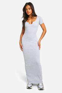 Boohoo Basic Geribbelde Maxi Jurk Met Inkeping, Grey Marl