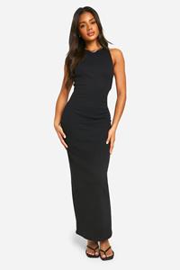 Boohoo Basic Geribbelde Maxi Jurk Met Racer Hals, Black