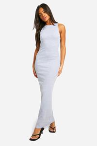 Boohoo Basic Geribbelde Maxi Jurk Met Racer Hals, Grey Marl