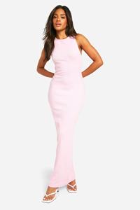 Boohoo Basic Geribbelde Maxi Jurk Met Racer Hals, Pink