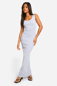 Boohoo Basic Geribbelde Maxi Jurk Met Lage Ronde Hals, Grey Marl