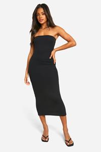 Boohoo Basic Geribbelde Strapless Midaxi Jurk, Black