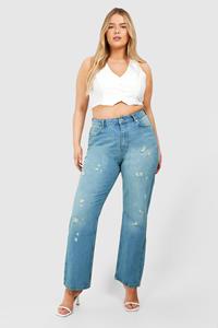 Boohoo Plus Gebleekte Jeans Met Rechte Pijpen, Light Wash