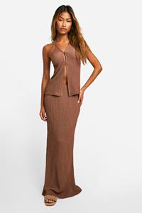 Boohoo Gekreukelde Halter Neck Met Textuur En Maxi Rok Met Wijde Zoom, Camel