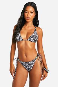 Boohoo Zebraprint Bikini Broekje Met Stenen Zoom En Zijstrikjes, Black
