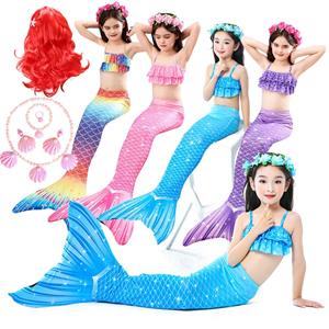 Haicospl Girls Cosplay Mermaid Tail Mermaids Bikini Wig +Faux Pearl Accessories Swim Set Costume Childrens Swimsuit Kids Clothes for Party Dress Beach