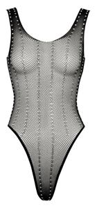 Cotelli Collection Netstof body met strepen en strass-versiering