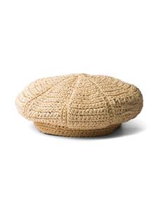 Prada Raffia baret met logopatch - Beige
