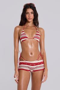 Jaded Swim Cata Red Stripe Micro Triangle Ruffle Knit Bikini Top