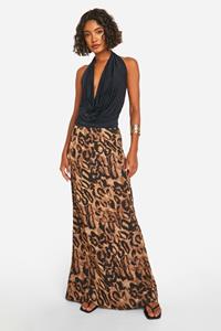 Boohoo Tall Chiffon Luipaardprint Maxi Rok, Brown
