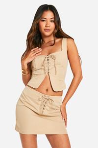 Boohoo Micro Mini Rokje Met Veters, Camel