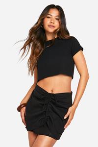 Boohoo Geplooid Katoenen Mini Rokje, Black