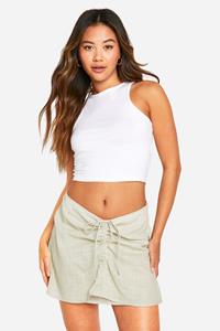 Boohoo Cotton Ruched Side Mini Skirt, Stone