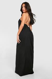 Boohoo Petite Maxi Strand Jurk Met Kraaltjes, Black