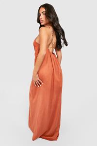 Boohoo Petite Maxi Strand Jurk Met Kraaltjes, Terracotta