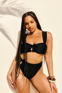 Boohoo Plus High Waist Bikini Set Met Kraaltjes, Black