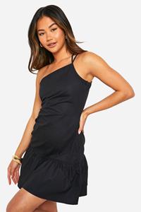 Boohoo Linen Look Ruched Mini Dress, Black