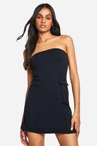 Boohoo Tall Crêpe Mini Jurk Met Uitgesneden Hals, Black