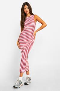 Boohoo Basic Stripe Rib Racer Midaxi Dress, Red