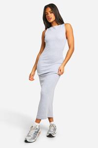 Boohoo Basic Rib Racer Midaxi Dress, Grey Marl