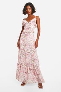 Boohoo Tall Geweven Bloemen Maxi Jurk Met Ruches, Pink