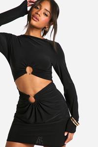 Boohoo Mini Jurk Met Zoom Detail, Black