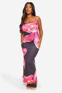 Boohoo Plus Large Floral Printed Maxi Dress, Black