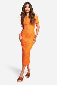 Boohoo Textured Bardot Cut Out Back Midaxi Dress, Orange