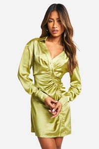 Boohoo Doorknoop Blouse Jurk, Olive