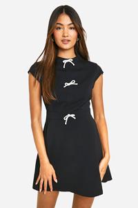 Boohoo High Neck Bow Detail Tailored Mini Dress, Black