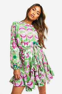 Boohoo Godet Mini Jurk, Multi