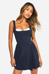 Boohoo Bengaline Melkmeisjes Mini Jurk, Navy