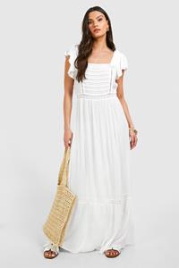 Boohoo Cotton Ruffle Mini Dress, White
