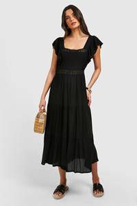 Boohoo Cotton Ruffle Maxi Dress, Black