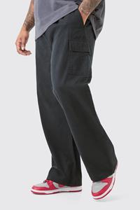 Boohoo Plus Elastic Waist Twill Relaxed Fit Cargo Trouser, Black