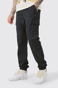 Boohoo Tall Keperstof Slim Fit Cargo Broek Met Elastische Taille, Black