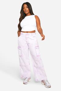 Boohoo Plus Washed Cargo Denim Jean, Lilac